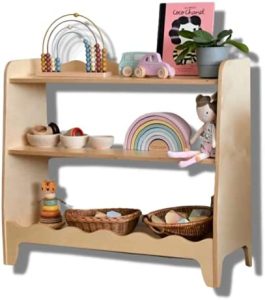 Mami - Estantería Montessori de madera para niños | Dormitorio de niños | Porta objetos juguetes peluche libros | Estantería para niños | 3 estantes | Modelo Arcobaleno