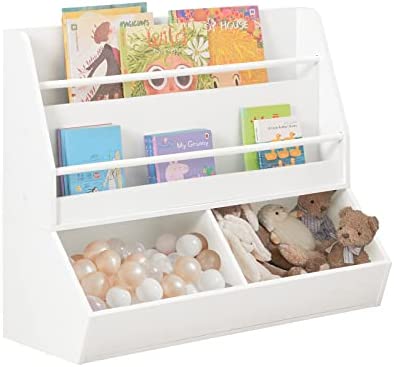 SoBuy KMB56-W Estantería Infantil para Libros Organizador de Juguetes Multifuncional con 2 compartimientos y 2 estantes 90 x 31 x 74 cm ES