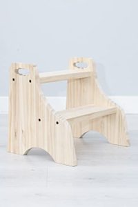 Taburete infantil Montessori - Escalón niños madera 100% natural - banco de madera baño - escalón infantil - escalera 2 peldaños - taburete baño - taburete madera (Modelo Nube)
