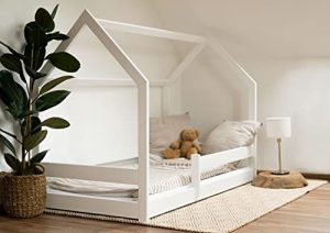 Cama de casa Montessori blanca para niños, cama de casa
