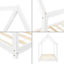 Cama Montessori para niños Netstal 80x160cm Casita infantil Casita Estructura de madera de pino blanco