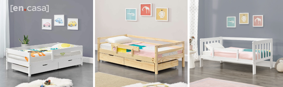 Cama Montessori para niños Sisimiut 80x160cm Casita Infantil Rejilla Marco Pino Blanco