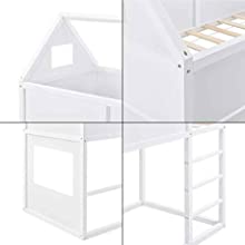Cama alta para niños Litera con escalera 90x200cm Estructura de cama para niños Base de pino blanco