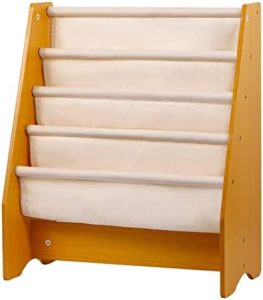 Mediawave Store - Biblioteca Montessoriana para niños, estantería para libros, mueble de 4 niveles, mueble de madera y tela, estantería para habitación de niños, X-Large