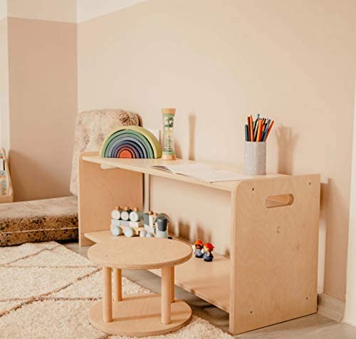 MAMI - Estantería Montessori de madera para niños con taburete, Dormitorio, Porta objetos