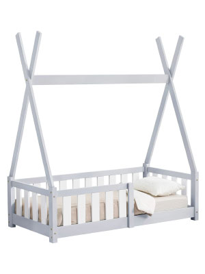 Cama infantil Tipi Carpa India 70x140 cm Estructura de cama infantil Cama de pino macizo gris claro