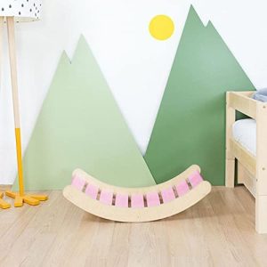 Benlemi Tabla de Equilibrio Montessori ROKIT - Madera Maciza - Rosa