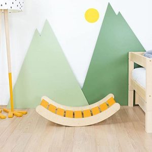Benlemi Tabla de Equilibrio Montessori ROKIT - Madera Maciza - Amarillo-Naranja