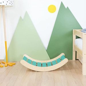 Benlemi Tabla de Equilibrio Montessori ROKIT - Madera Maciza - Azul Turquesa