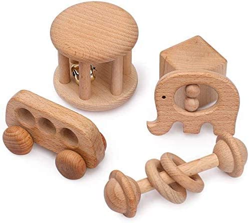 Juguete de sonajero de madera orgánica Montessori Rattle