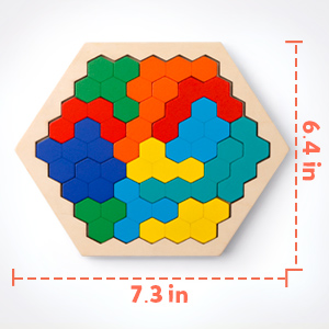 Rompecabezas hexagonal de madera para niños adultos - Bloque de patrón de forma Tangram Rompecabezas Juguete Geometría Lógica